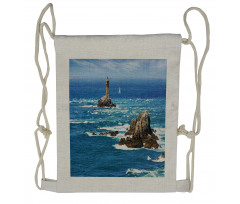 Daytime Wavy Rocky Sea Drawstring Backpack