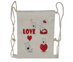 Funny Dog with Hearts Drawstring Backpack