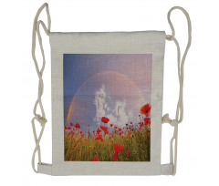 Poppy Flowers on Meadow Drawstring Backpack