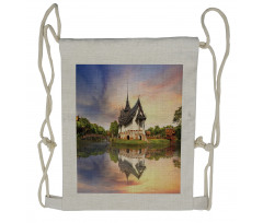 Medieval Building House Drawstring Backpack