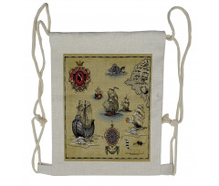 Antique Map Pirate Drawstring Backpack