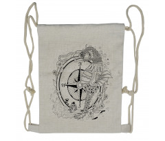 Seahorse Compass Drawstring Backpack