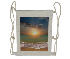 Sandy Beach Waves Sunset Drawstring Backpack