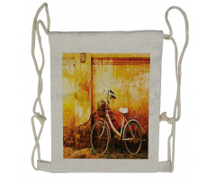 Bike Rusty Cracked Wall Drawstring Backpack