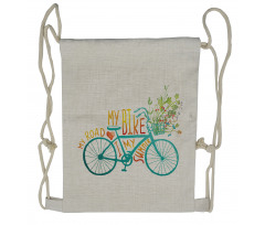 Blue Bike with Flowers Drawstring Backpack