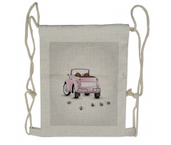 Just Married Cartoon Car Drawstring Backpack