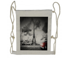 Eiffel Tower Cloudy Day Drawstring Backpack