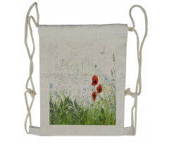 Red Poppies Dragonfly Drawstring Backpack