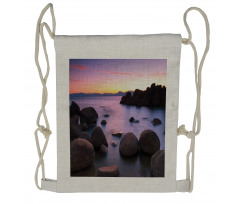 Misty Scene Rocks Water Drawstring Backpack