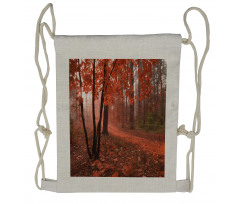 Misty Forest Leaves Orange Drawstring Backpack