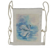 Swan in Hazy River Art Drawstring Backpack