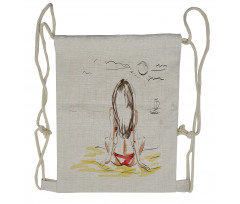 Sketch Beach Summer Drawstring Backpack