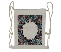 Bird Feathers Circle Art Drawstring Backpack