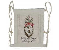 Flowers Feathers Husky Drawstring Backpack