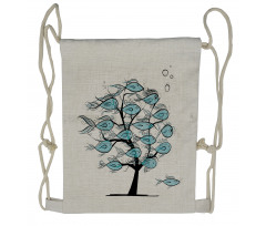 Sea Animals on Tree Theme Drawstring Backpack