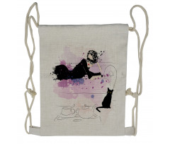 Girl and Cat Drawstring Backpack