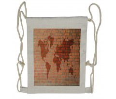 World Map on Brick Wall Drawstring Backpack