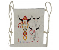 Bulls Head with Feather Drawstring Backpack