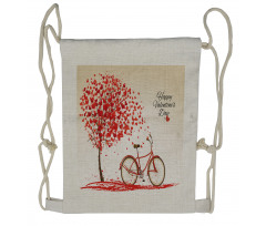 Heart Tree Bike Drawstring Backpack