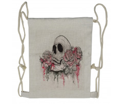 Skull Head Roses Drawstring Backpack