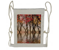 Fall Season River with Trees Drawstring Backpack