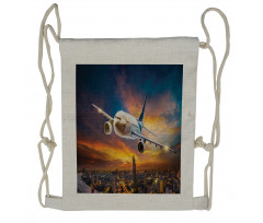 Night Scene with Plane Drawstring Backpack