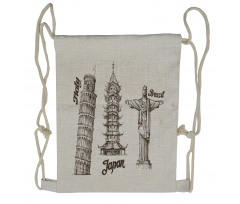 Japanese Style Building View Drawstring Backpack