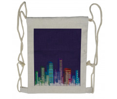 City at Night Cartoon Drawstring Backpack