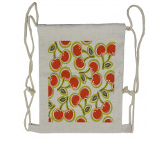 Cherry and Leaves Pattern Drawstring Backpack