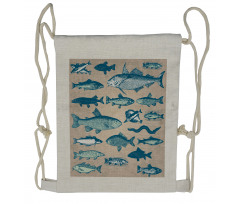 Vintage Seafood Composition Drawstring Backpack