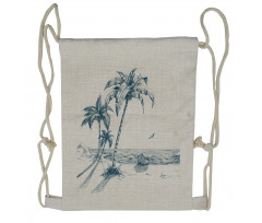 Palm Tree Boat Sketch Drawstring Backpack