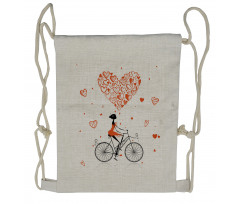 Romantic Cyclist Girl Drawstring Backpack