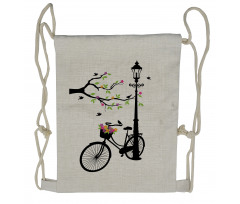 Spring Tree Birds Bike Drawstring Backpack