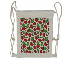 Juicy Strawberries Leaves Drawstring Backpack