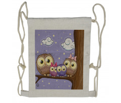 Cartoon Style Owl Family Drawstring Backpack