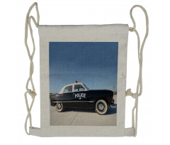 Old Police Car Digital Drawstring Backpack