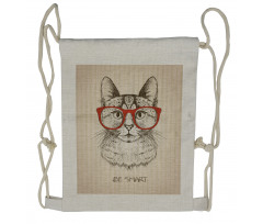 Cat with Retro Glasses Drawstring Backpack