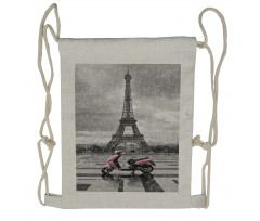 Paris Scene Moped Drawstring Backpack