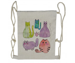 Cats in Watercolor Style Drawstring Backpack