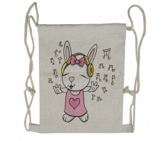 Cartoon Rock Star Bunny Drawstring Backpack