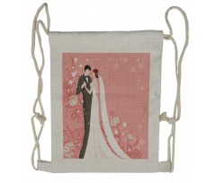 Bride Groom Dancing Floral Drawstring Backpack