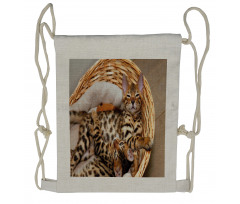 Bengal Cats in Basket Drawstring Backpack