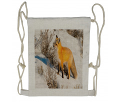 Red Fox in Snowy Nature Drawstring Backpack