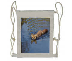 Fox Swimming in River Drawstring Backpack