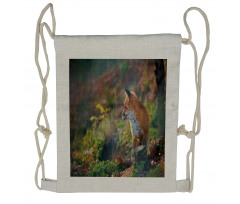 Young Wild Fox in Woodland Drawstring Backpack