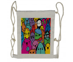 Colorful Doodle Monsters Drawstring Backpack