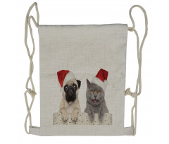 Christmas Themed Dog Photo Drawstring Backpack