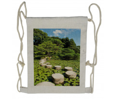 Japanese Stone Path Lotus Drawstring Backpack