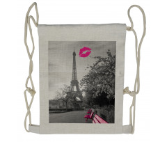 Romantic City and a Kiss Drawstring Backpack