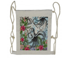 Tropic Hibiscus and Octopus Drawstring Backpack